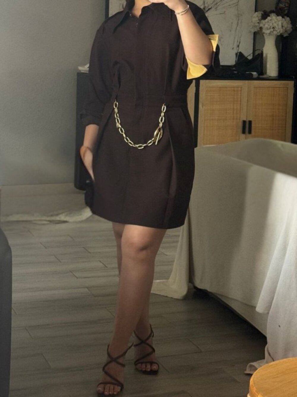 Jonathan Simkhai Espresso Chain Belt Mini Dress